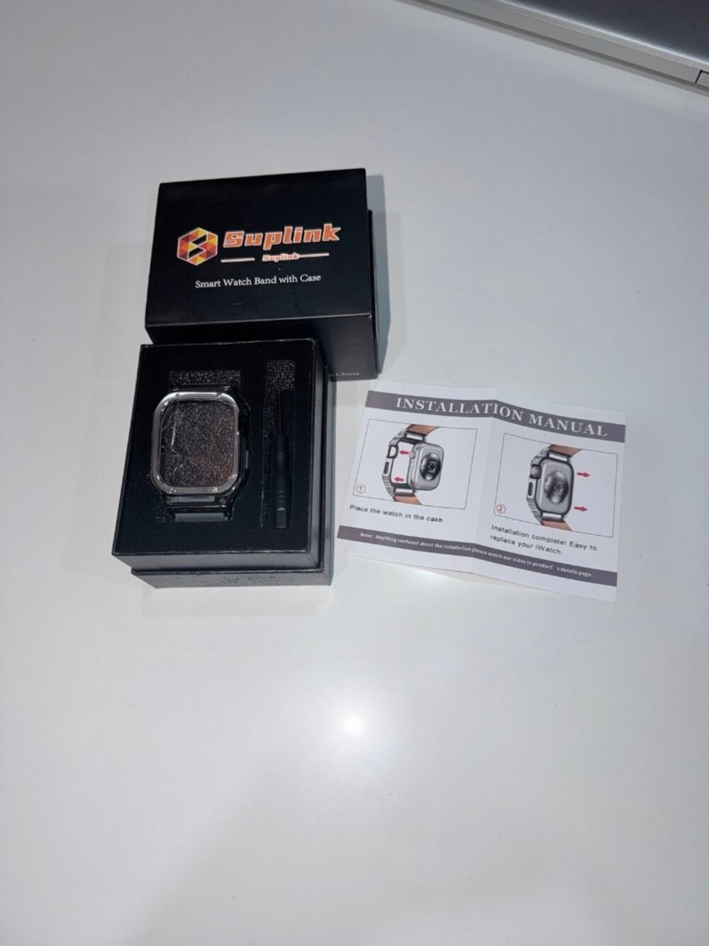Suplink stainless steel protective bumper with a band designed for Apple Watches